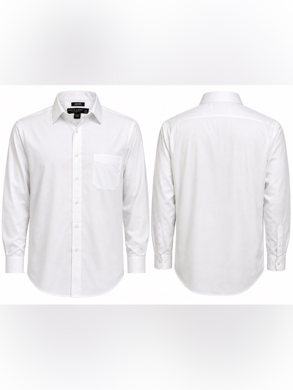 Pronto Uomo White Long-Sleeve Dress Shirt with Chest Pocket